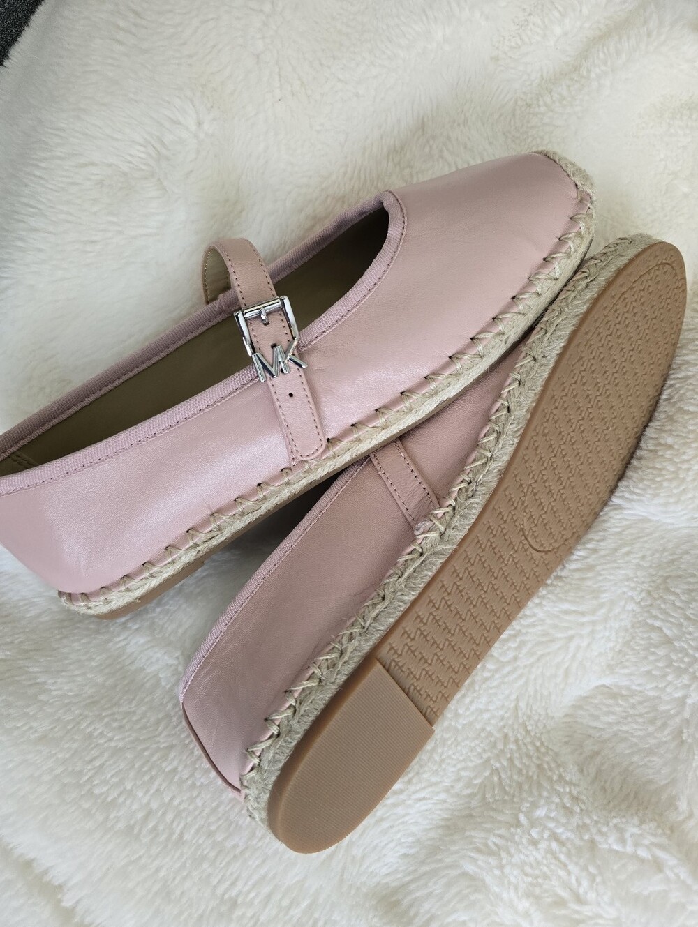 Michael Kors Lynn Pink Leather Mary Jane Ballet Espadrilles - Size 6.5